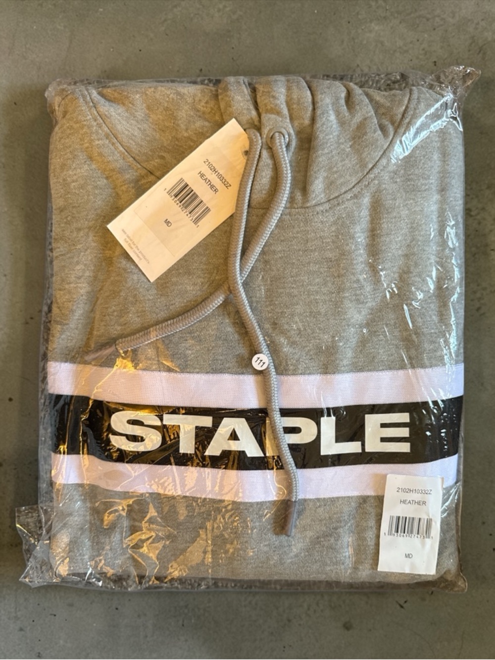 Staple Pigeon Gray Hoodie with Bold Black & White Chest Stripe